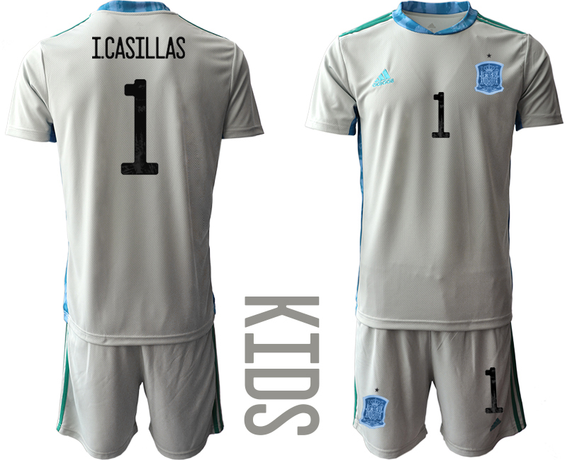 Youth 2021 European Cup Spain grey goalkeeper #1 Soccer Jersey